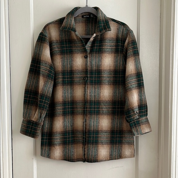 Boohoo Jackets & Blazers - Boohoo Heavyweight Plaid Shacket Forest Green & Brown Shirt Jacket Size 6